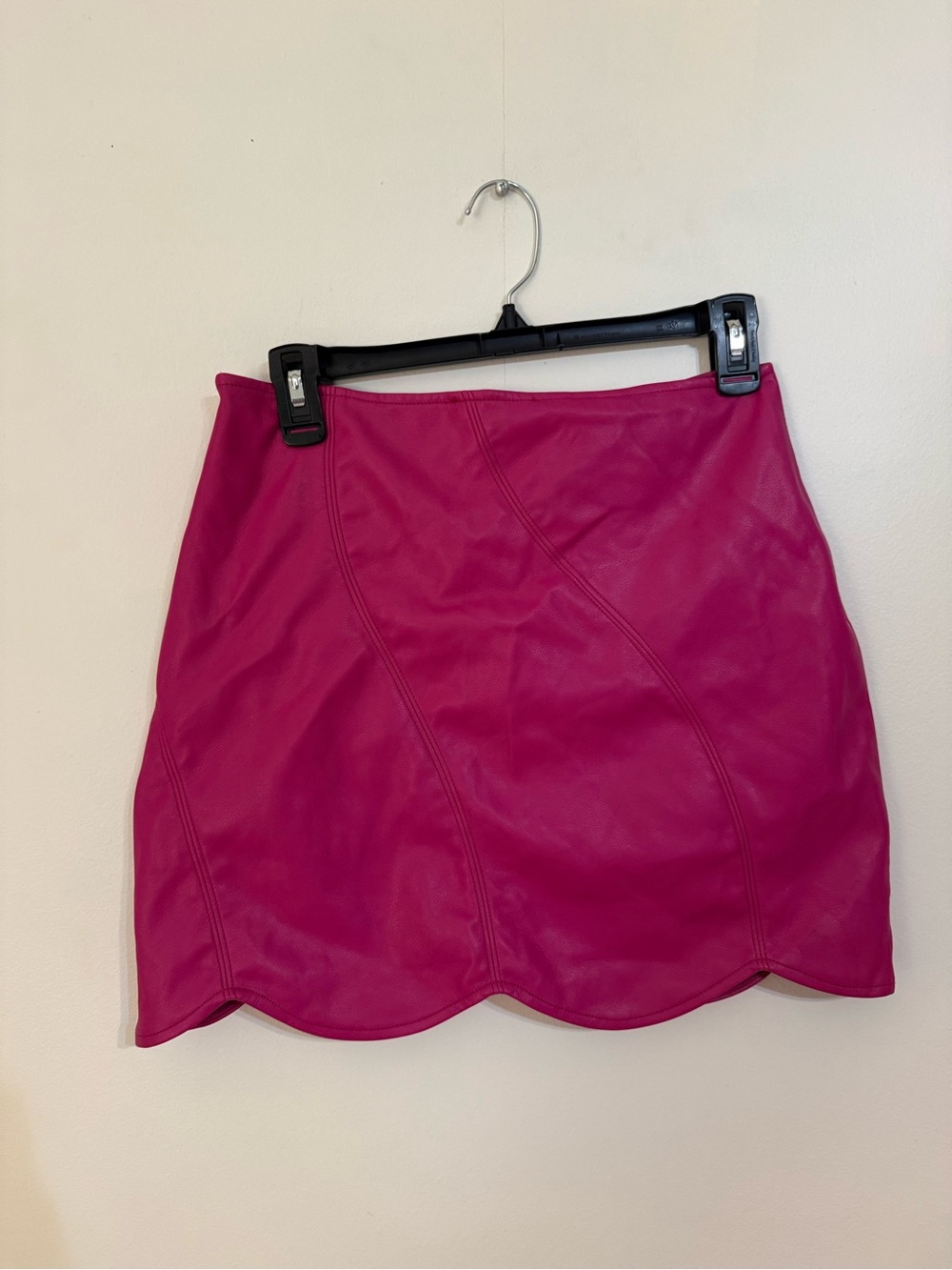 Dry Goods Fuchsia Faux Leather Mini Skirt with Scallop Hem